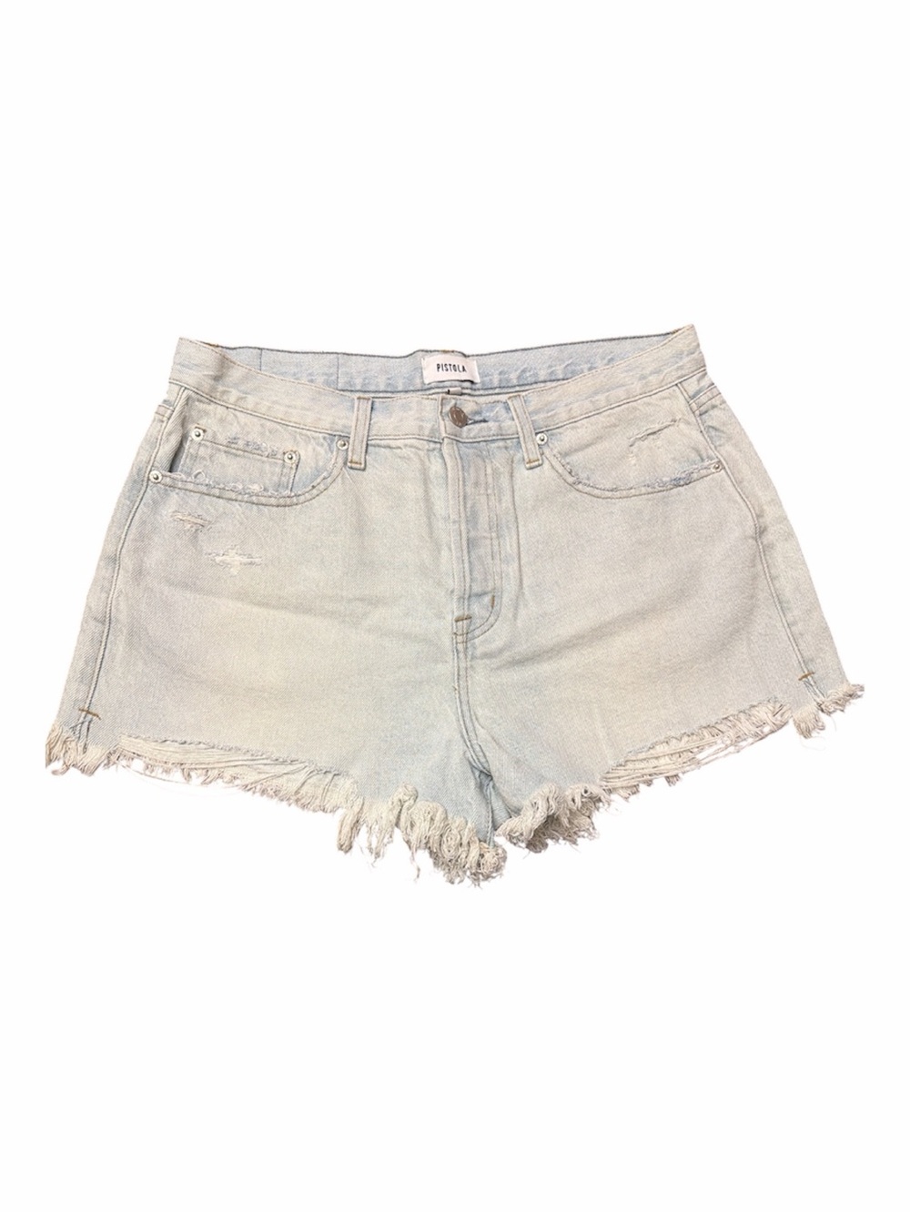 pistola Pale Blue Frayed Hem Denim Shorts